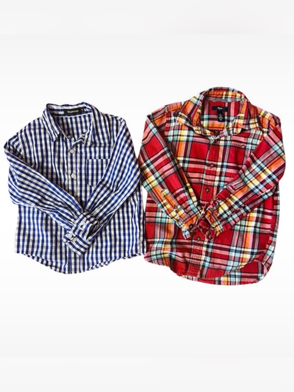 Button Down Shirts Plaid Gingham Boys Small Gap Kids Spring & Gege Red Blue